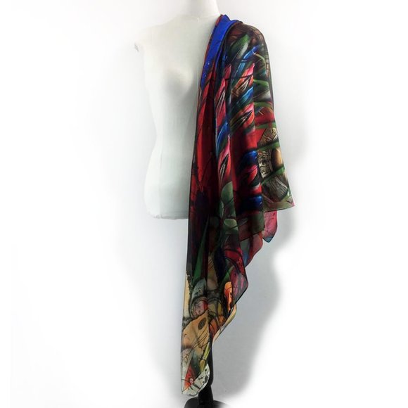Scarlet McCaw Tropical Wings Chiffon Oversized Square Scarf Shawl - Picture 8 of 16